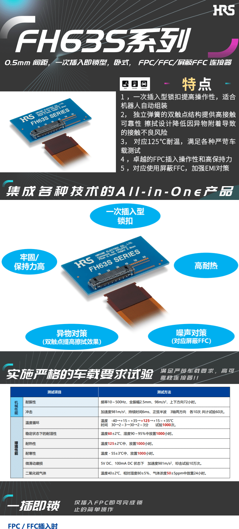 【產(chǎn)品推薦】一插即鎖，2觸點(diǎn)，支持125℃連接器-FH63S系列